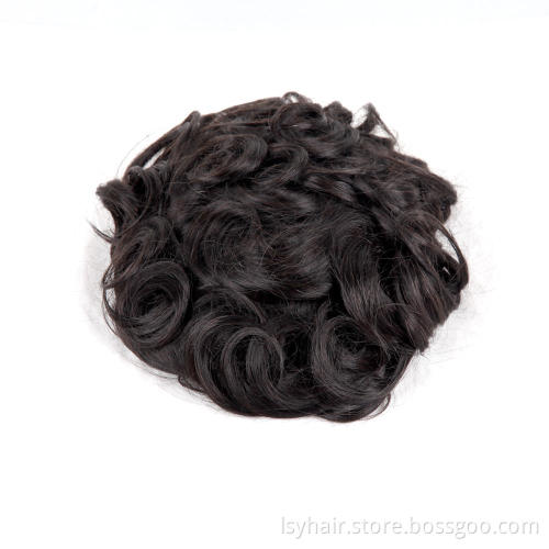 French lace base indian remy human hair touppe for men, medium density weight hair toupee wig bleached knots